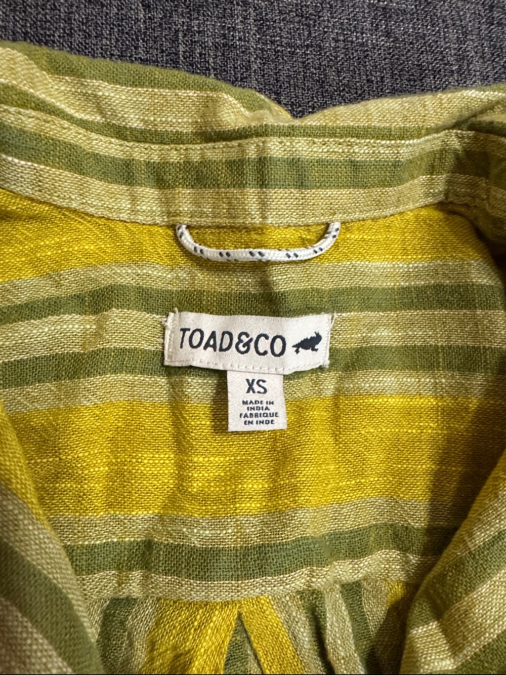 Toad&Co Camp Cove Shirt XS Yellow Green Stripe Organic Cotton Gauze Resort - Picture 3 of 7